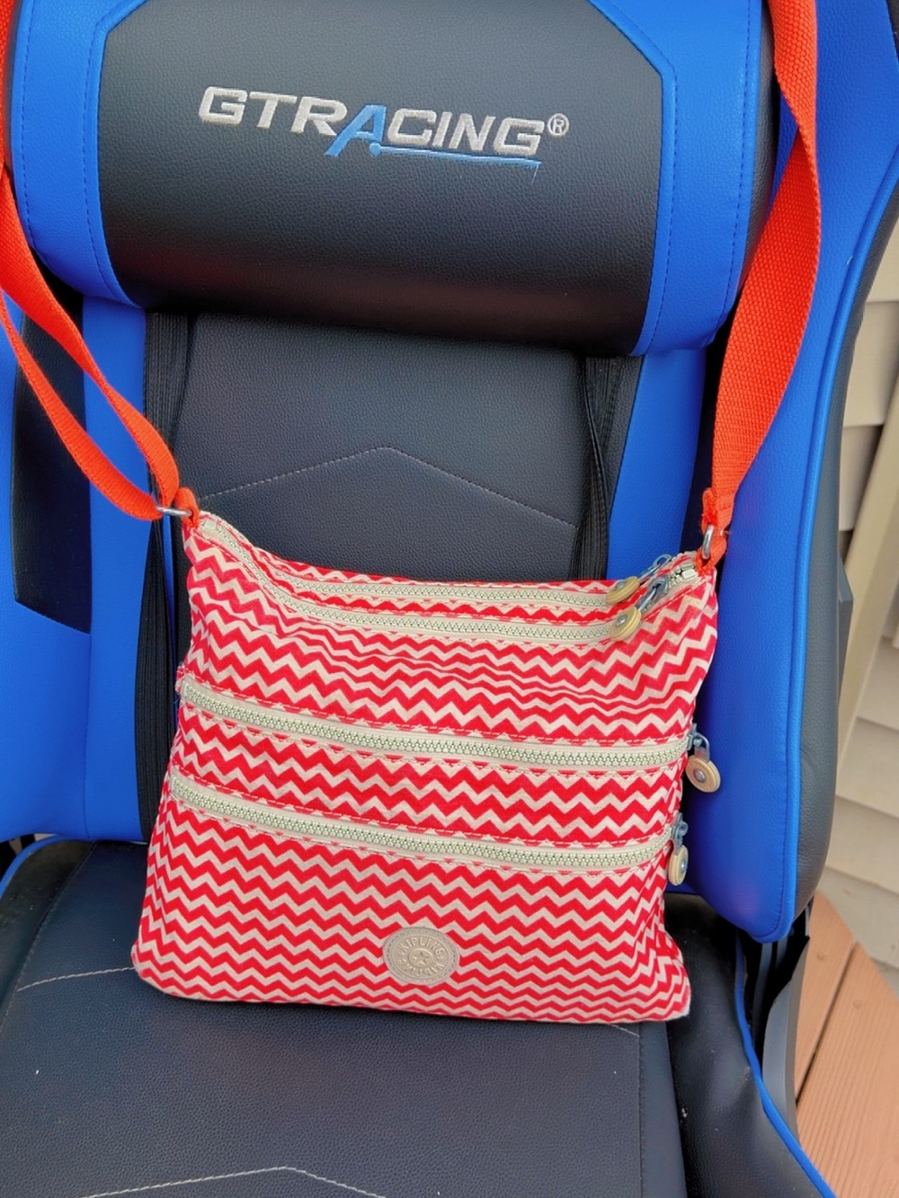 Kipling Red Chevron Crossbody with Navy Accent